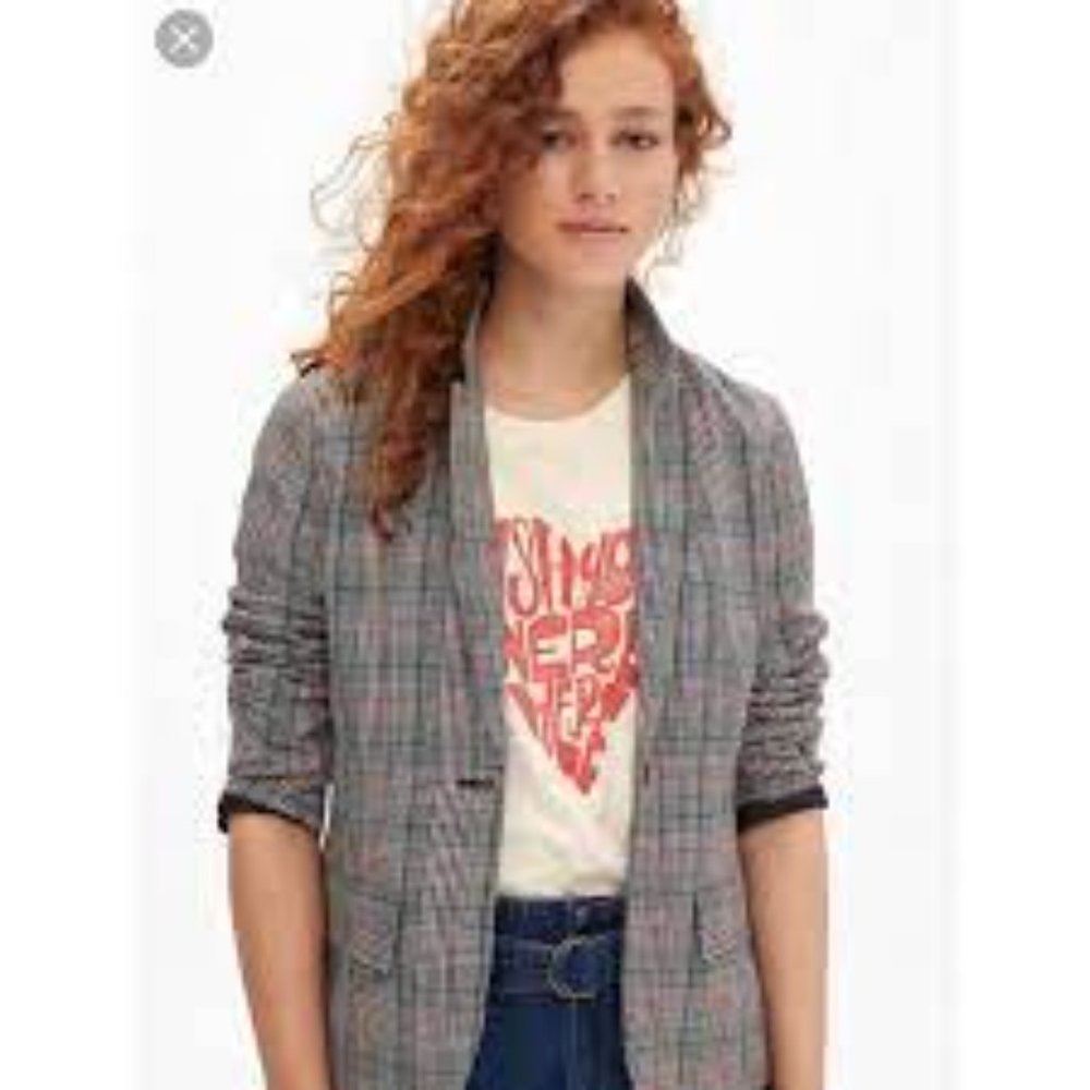 GAP Academy Blazer in Black, White, Red Grid Plaid